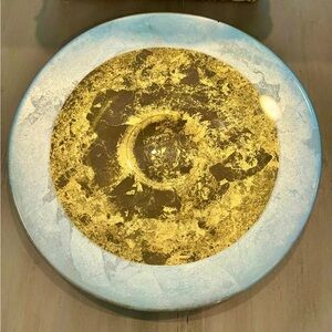 Gold and Silver Leaf Italian Hand Painted Glass Platter- size 15.5”D